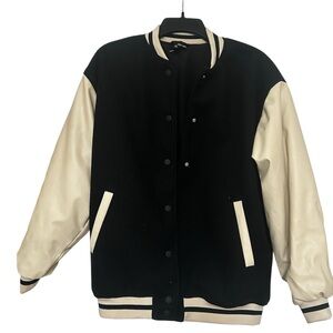 H&M DIVIDED Black and Cream Varsity Jacket